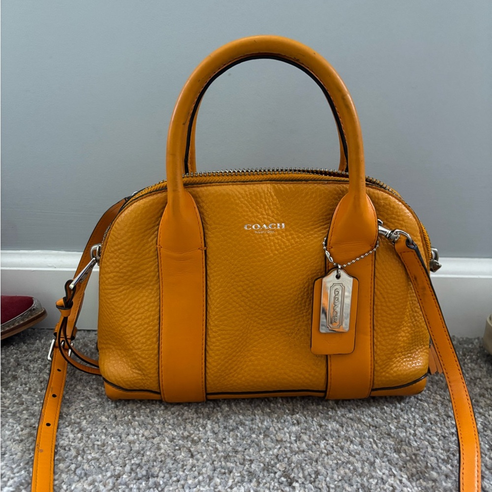 Coach Mustard Yellow Pebbled Leather Dome Satchel Crossbody